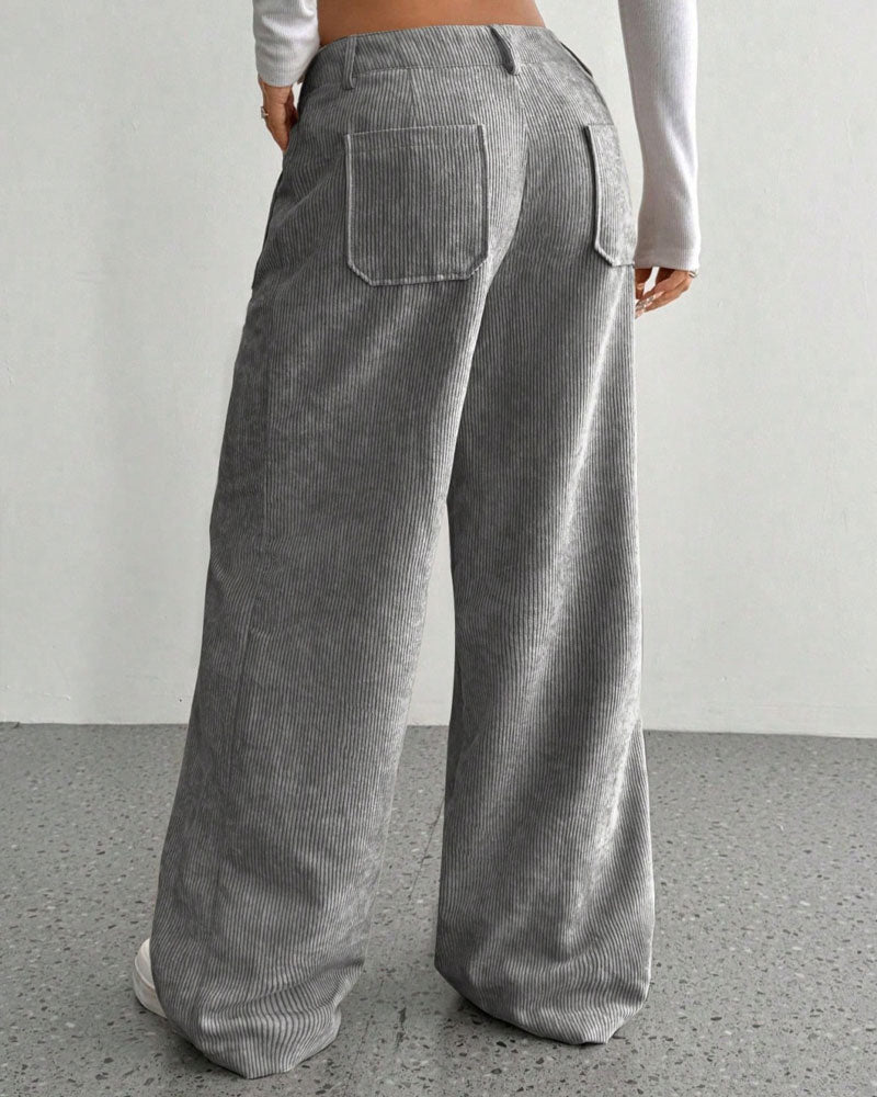 Front Back Pocket Solid Straight Leg Long Pant