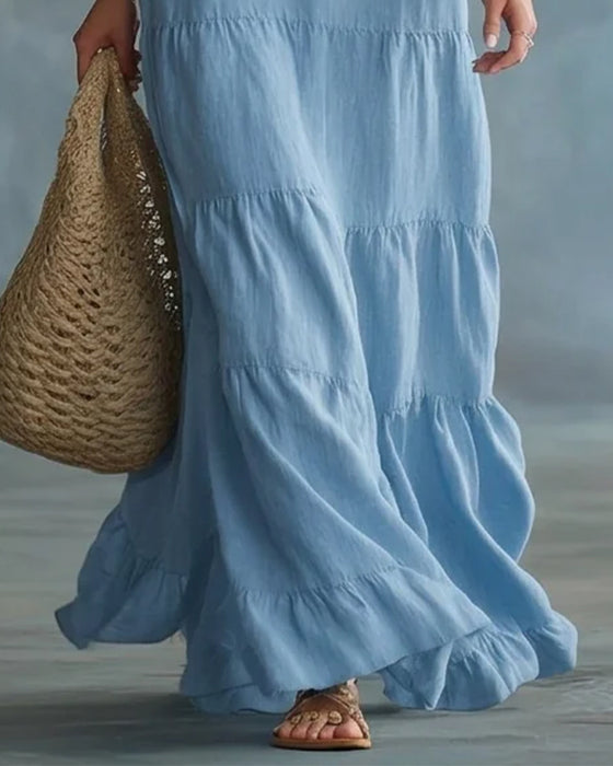 V-Neck Ruffle Tiered Long Dress