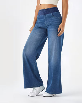 Stretch-Waist Straight Denim Pants