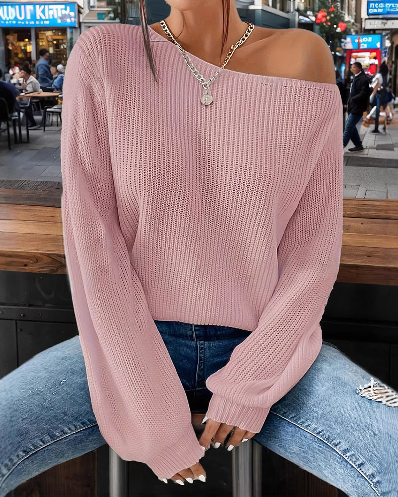 Solid Loose Cold-Shoulder Pullover
