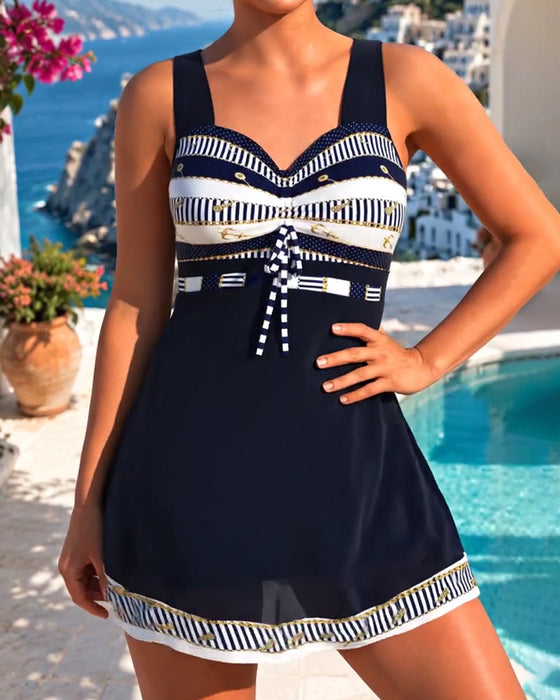 Tankini Tie Stripe Skirted Swimdress