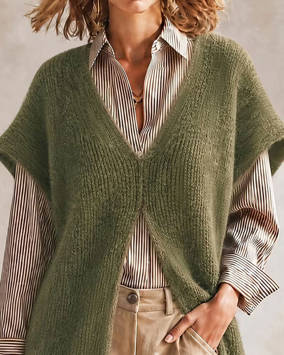 Solid Color V-Neck Sweater Dress