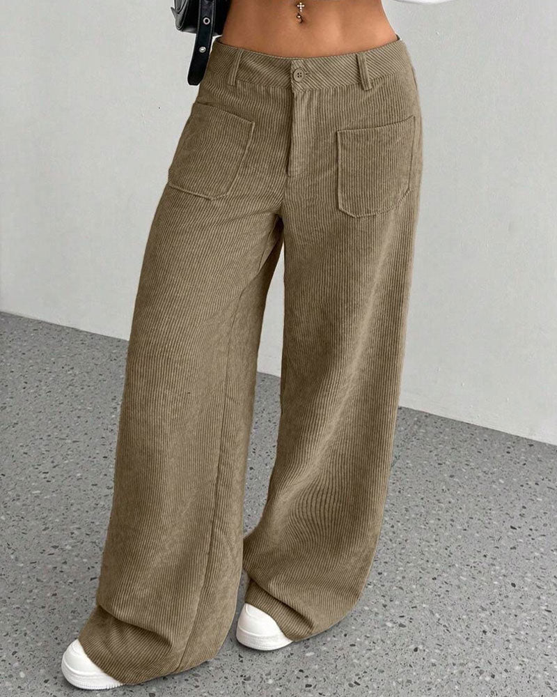 Front Back Pocket Solid Straight Leg Long Pant