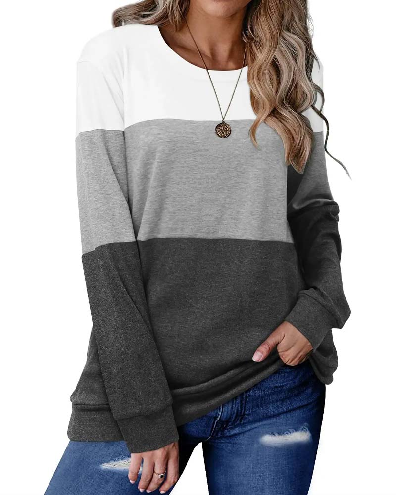 Three-Color Patchwork Long Sleeve Top