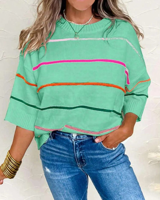 Round Neck Striped Pullover