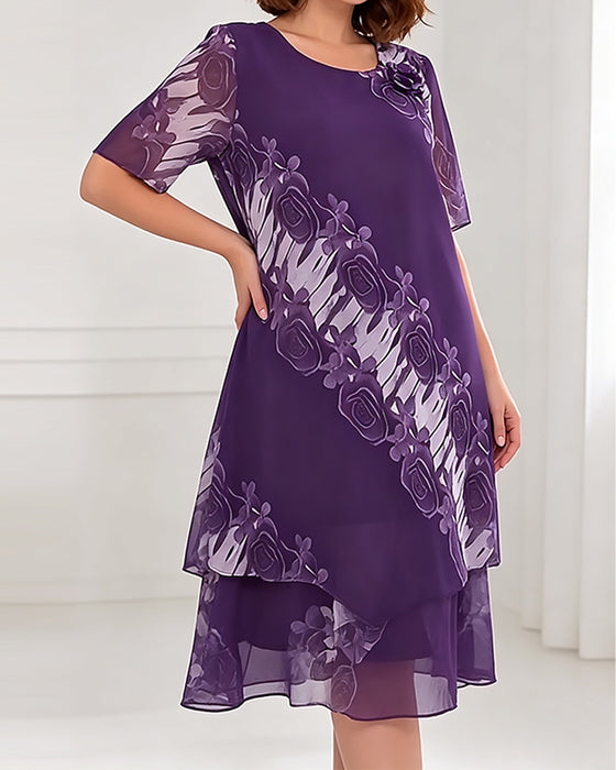 Crew Neck Floral Casual Dress