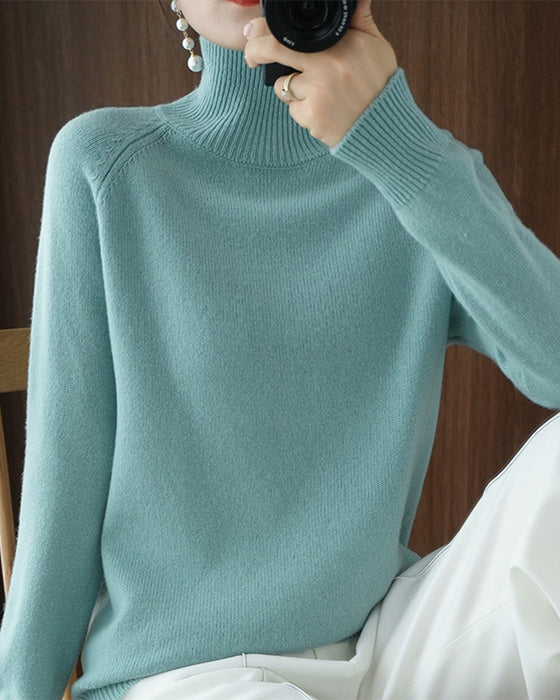 Simple solid color high collar long sleeve sweater