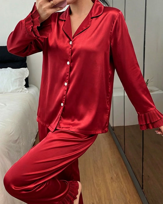 Double Layer Ruffled Shirt Collar Pajama Set