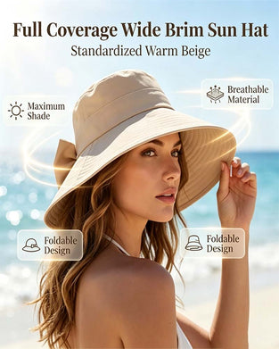 Women's Wide Brim Foldable Bow Sun Hat