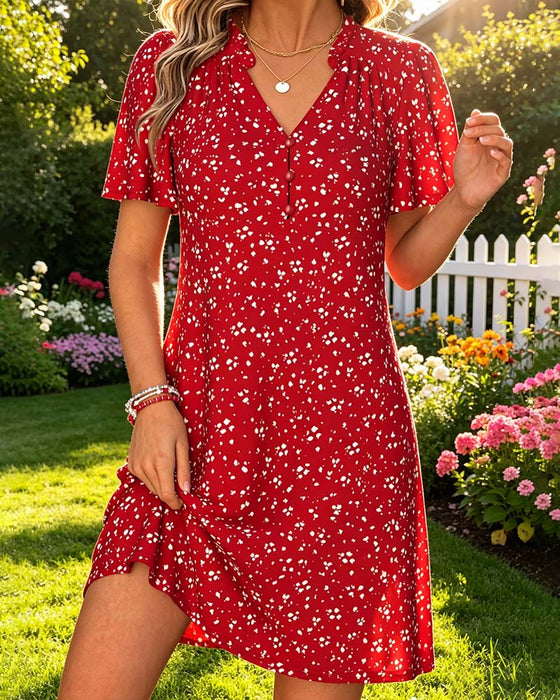 Ruffled-Trim A-Line Dress