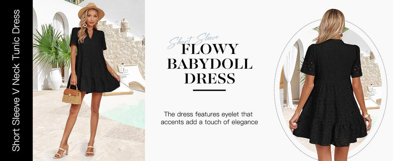 Hollow V-Neck Short-Sleeved Dress