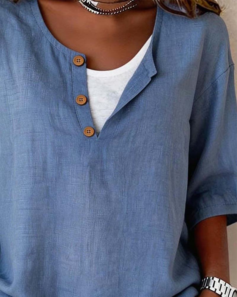 Faux Two-Piece 3/4-Sleeve Blouse