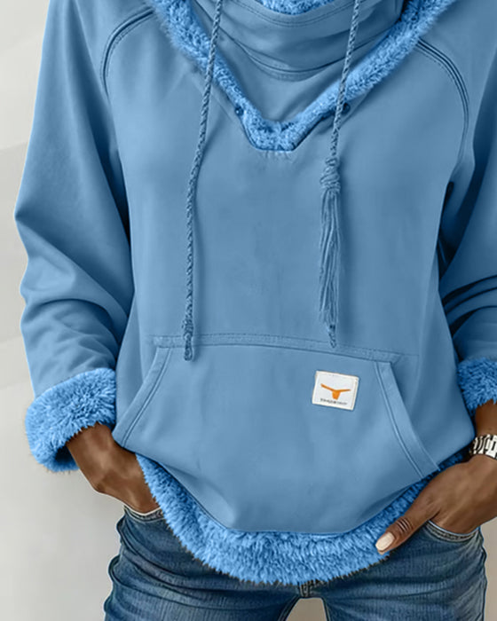 Patchwork Long-Sleeved Pocket Sweatshirt