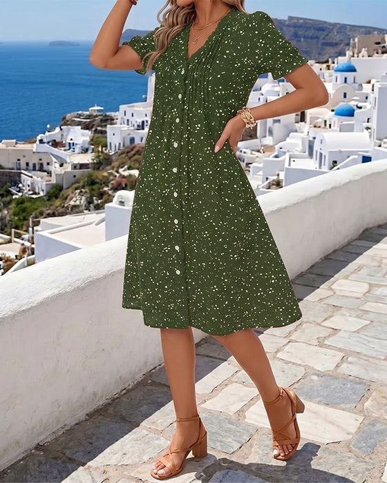 Floral V-Neck Button-Front Dress