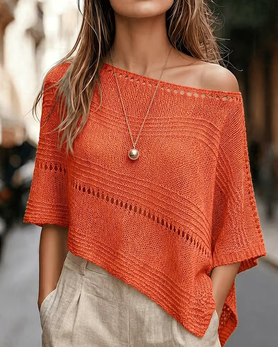 One-Shoulder Hollow Out Knit Pullover