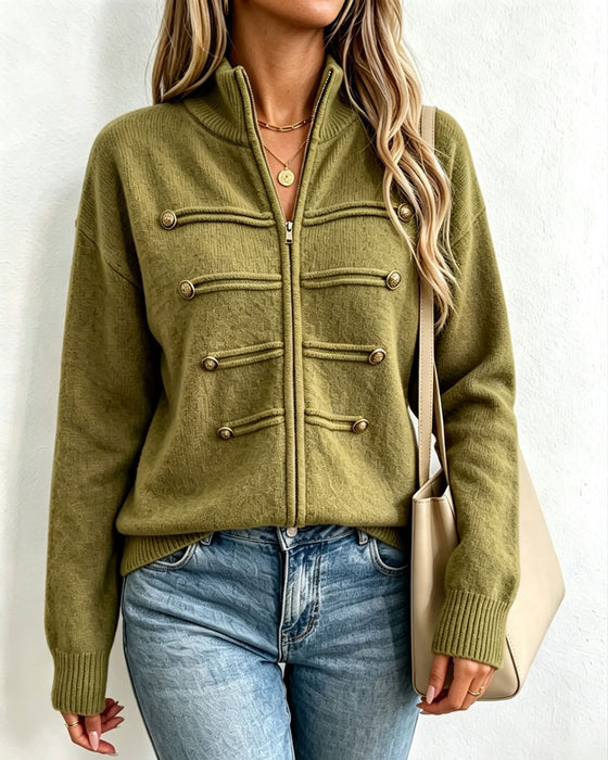 Mandarin Collar Fashion Zipper Knit Cardigan