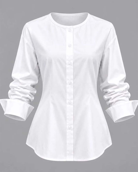 Slant-Button Stand-Collar Vest Shirt Set