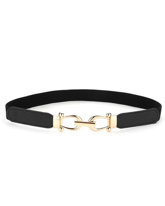 Women Stretchy Waist Belt Retro Elastic Skinny Belt for Ladies with Gold Buckle