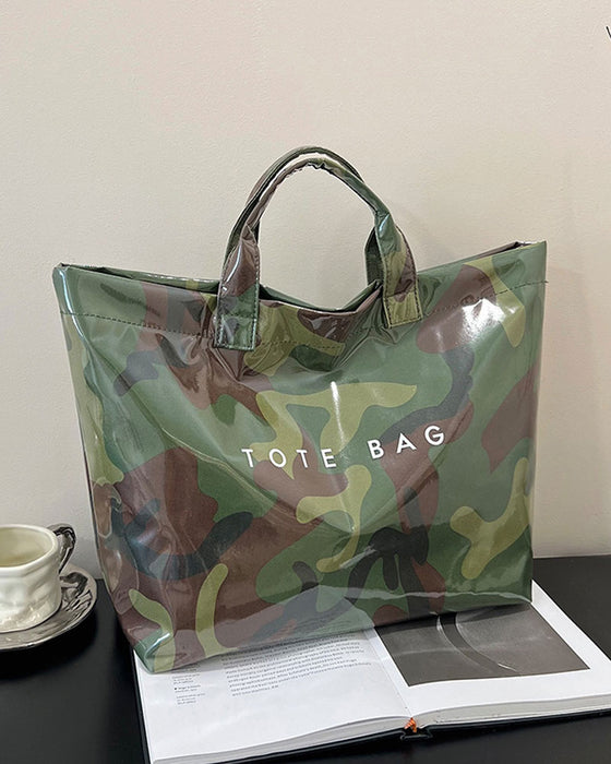 Women's Camo And And Leaf Print Tote Bag