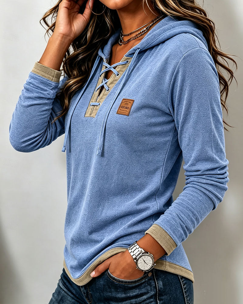 Drawstring Contrasting Slim Fit Top