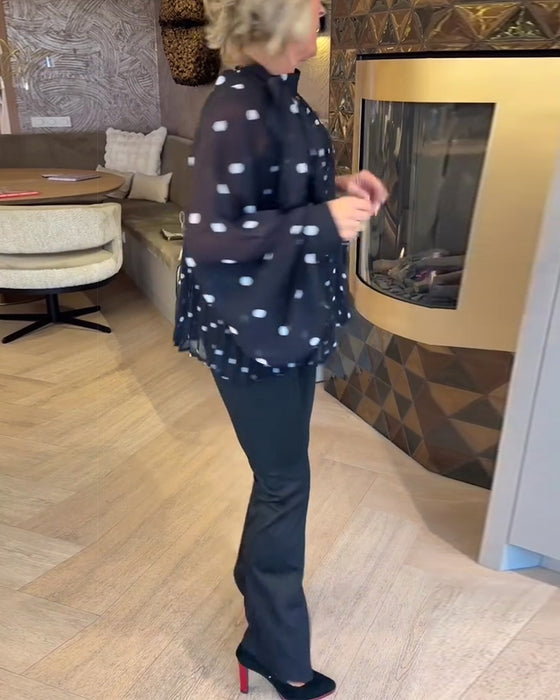 Lantern Sleeve Long-Sleeved Ribbon Blouse