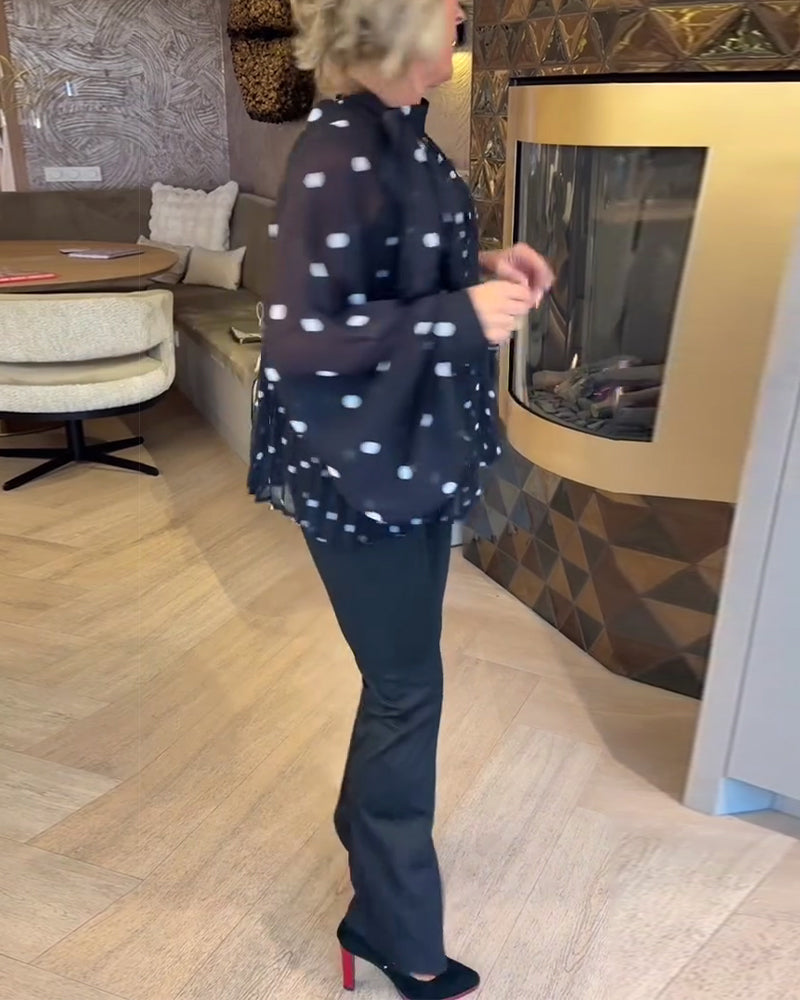 Lantern Sleeve Long-Sleeved Ribbon Blouse