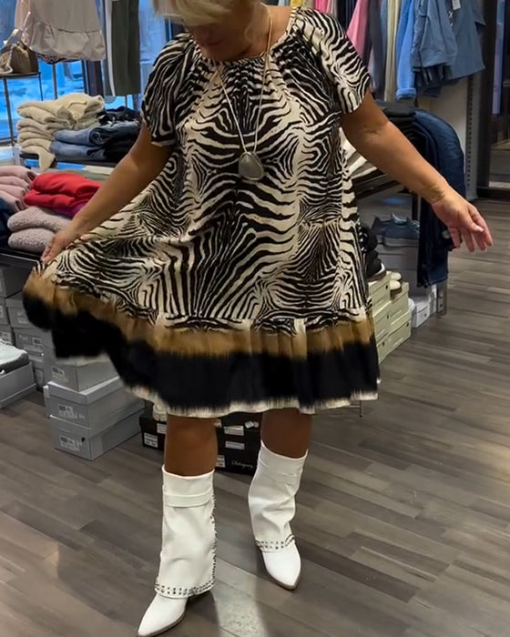 Loose Round Neck Short Sleeve Printed Dress