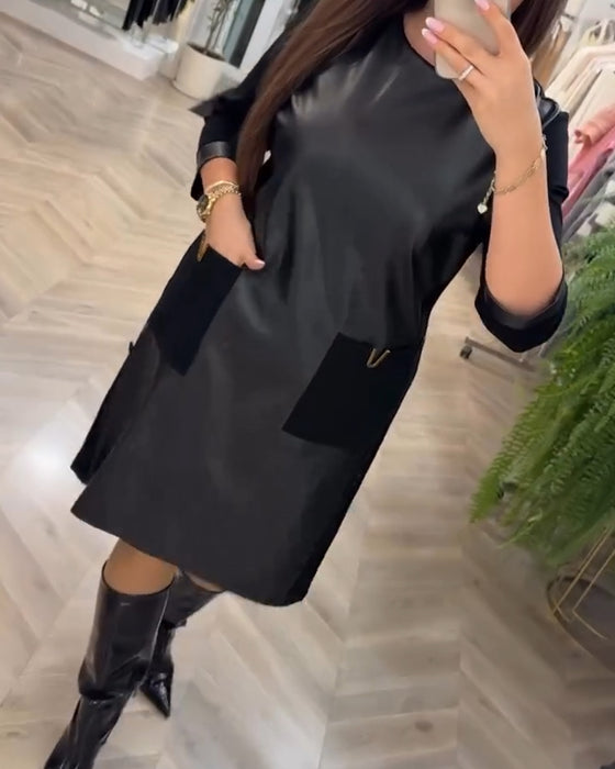 Fashion patchwork pocket shift dress