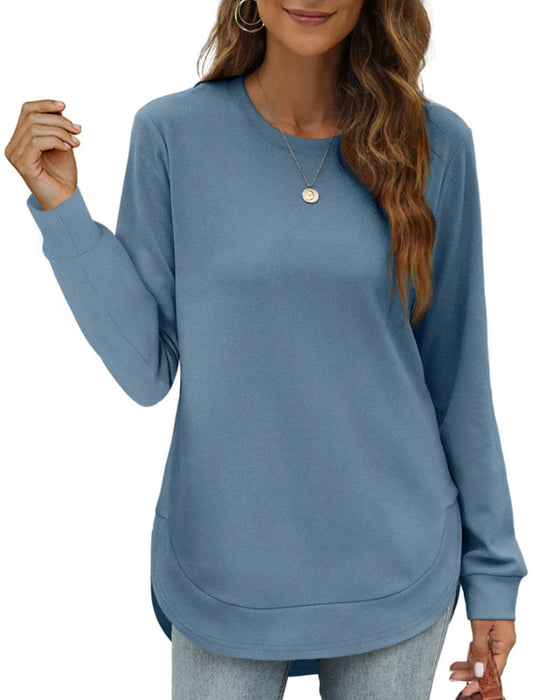 Round Neck Curved Hem Solid Sweatshirt