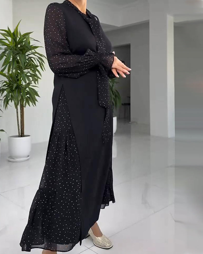 Faux Two-Piece Lace Ribbon Patchwork Dress