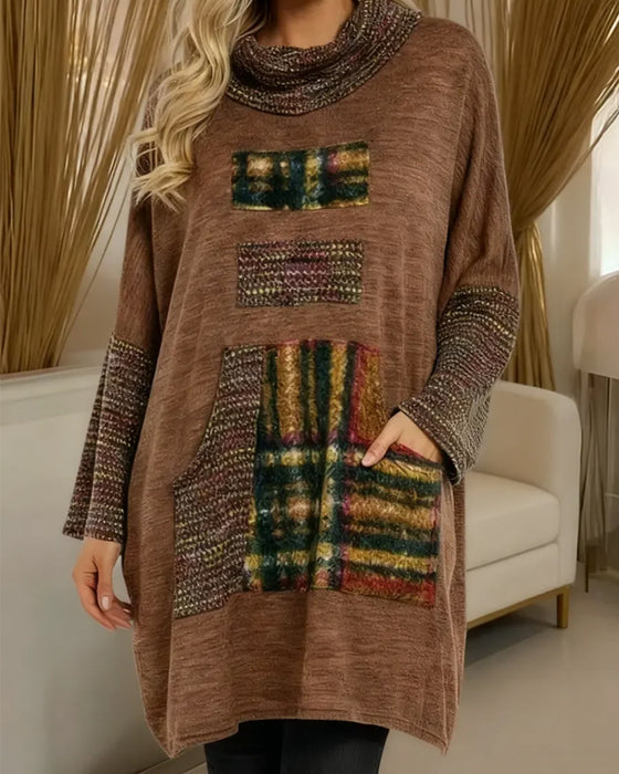 Retro Turtleneck Color-Blocked Dress