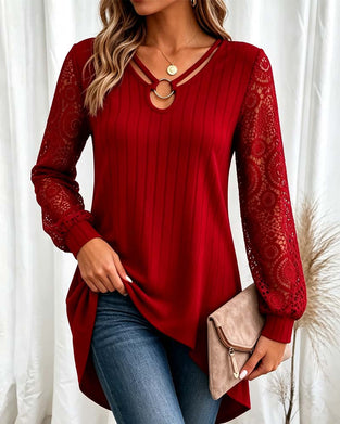 Lace-Trimmed Long-Sleeved Top