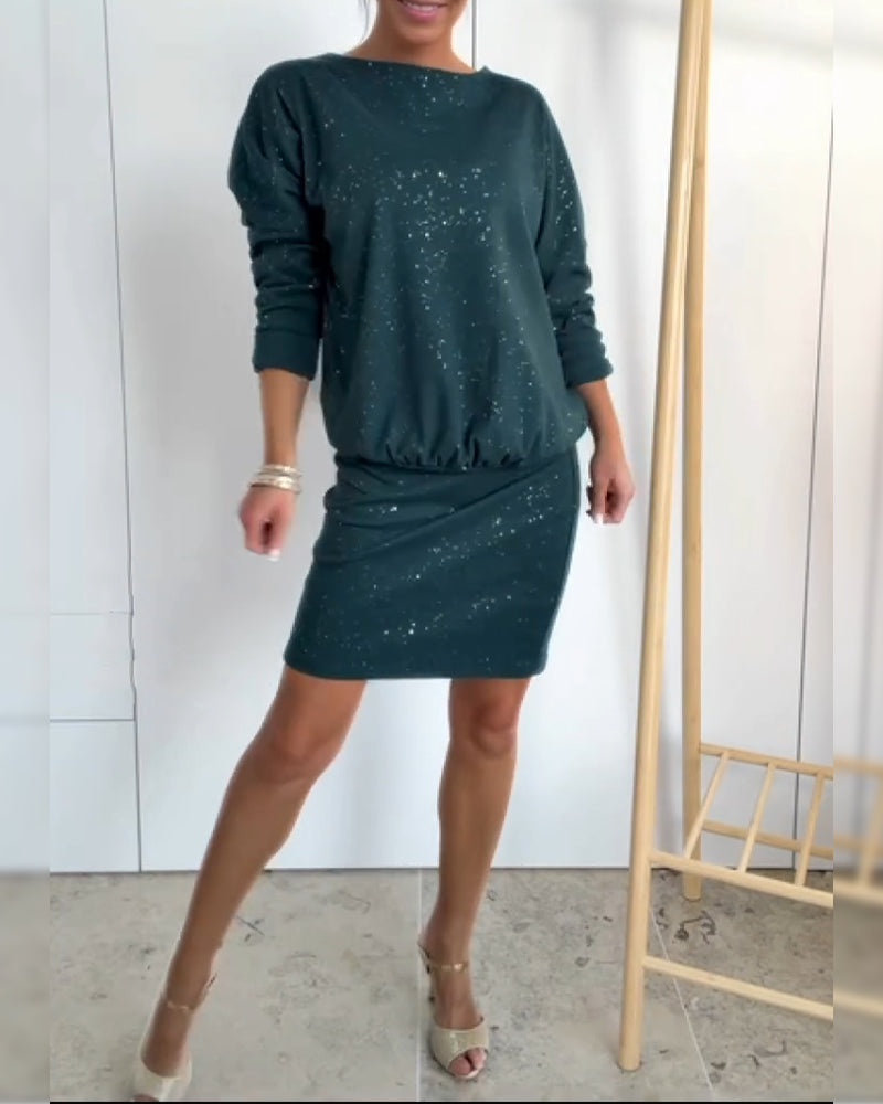 Round Neck Fine Glitter Fashion Dress