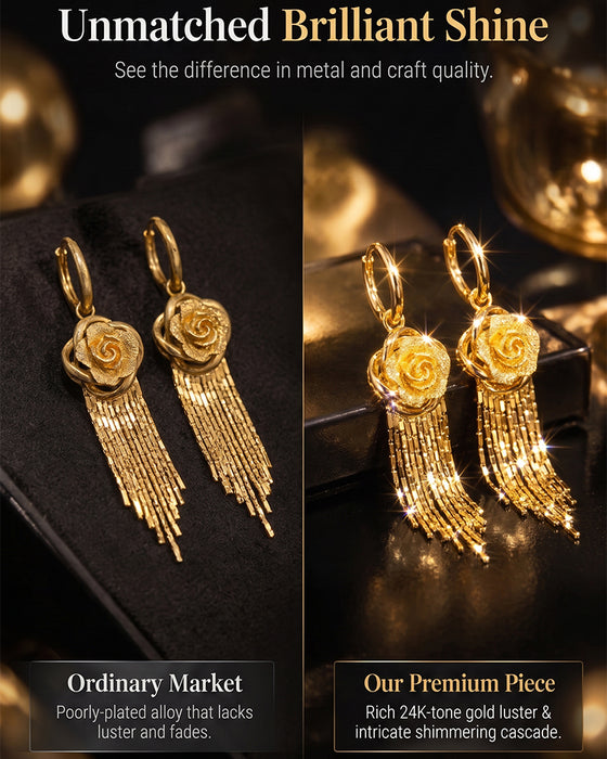 Gold Flower Tassel Earrings