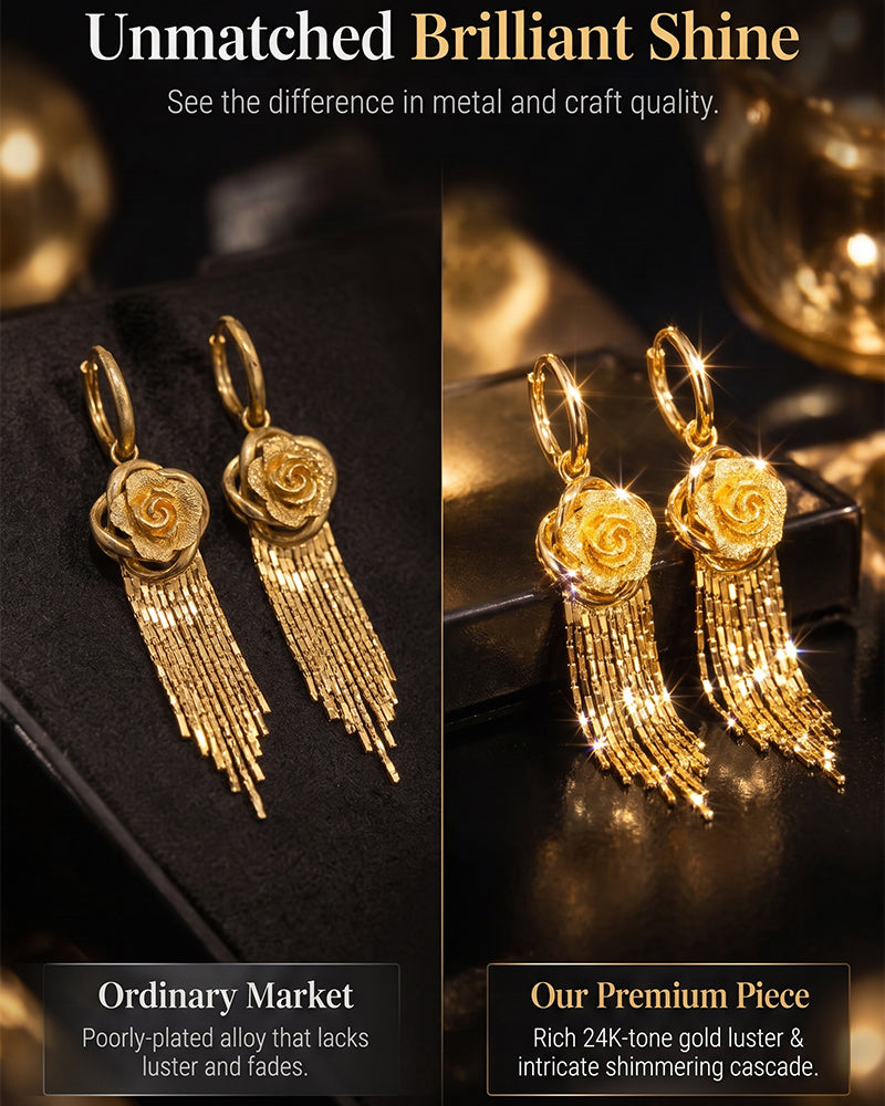 Gold Flower Tassel Earrings