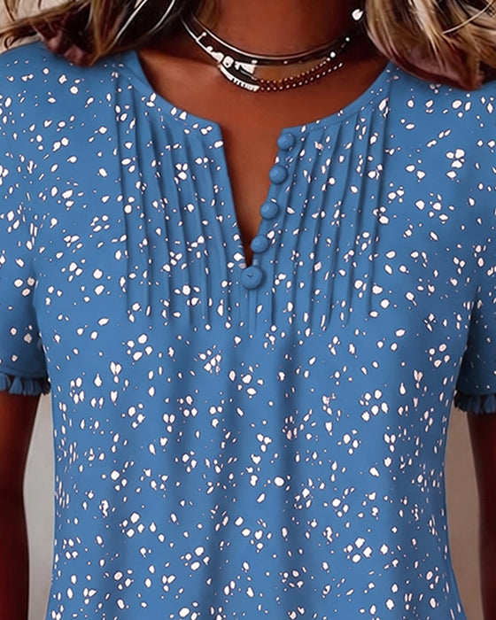 White Dot Fringe Short Sleeve Blouse