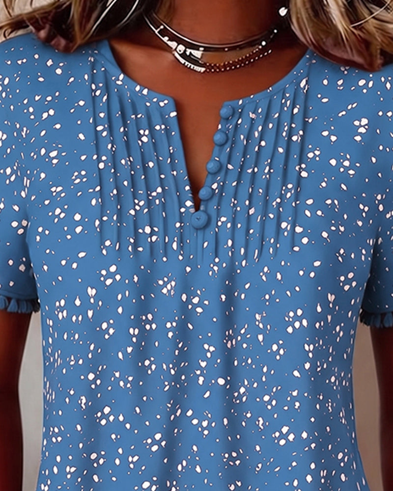 White Dot Fringe Short Sleeve Blouse