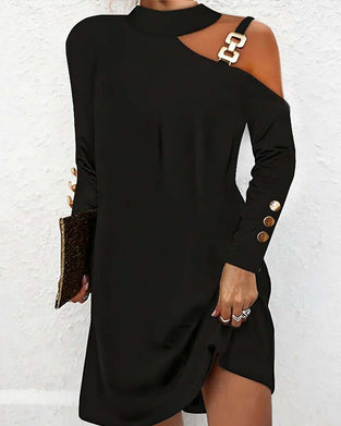 Cold Shoulder Metal Buckle Dress