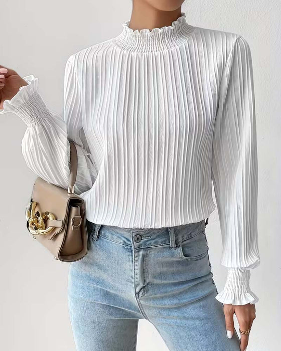 Long-Sleeved French-Style Ruffled Blouse