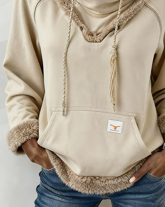 Patchwork Long-Sleeved Pocket Sweatshirt