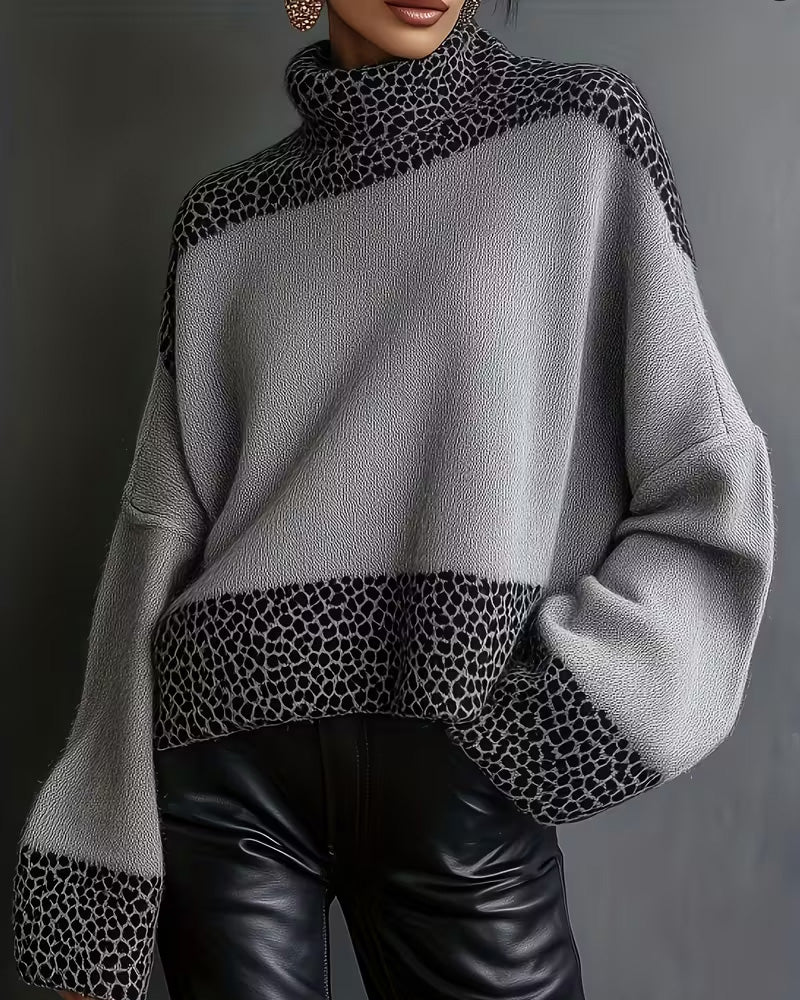 High-Neck Leopard Print Jumper