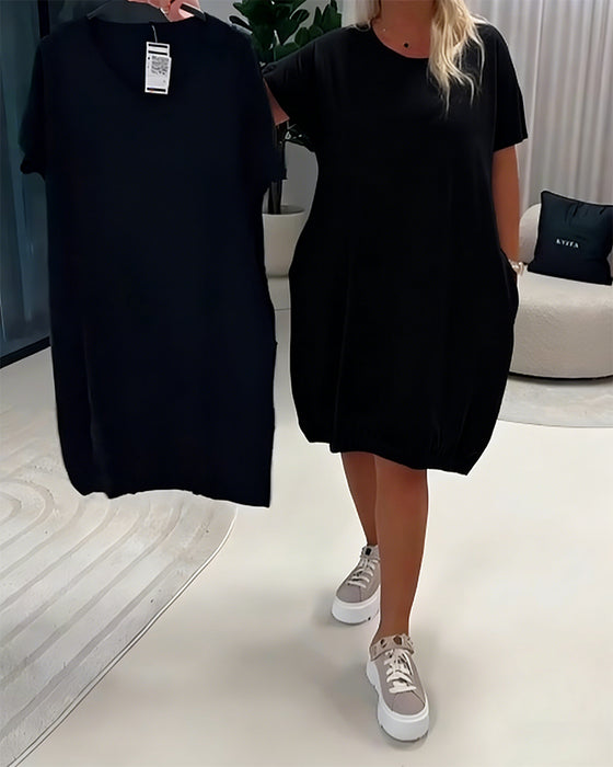 Short Sleeve Round Neck Loose-Fit Dress
