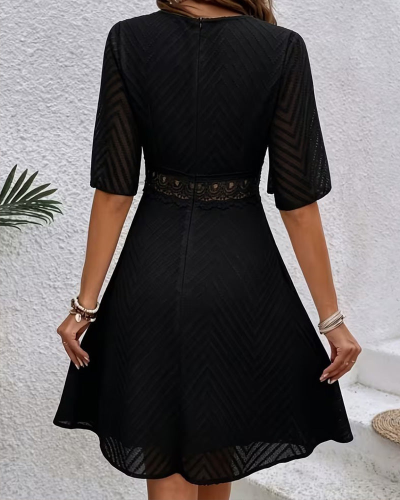 V-Neck Lace Patchwork Cutout Dress