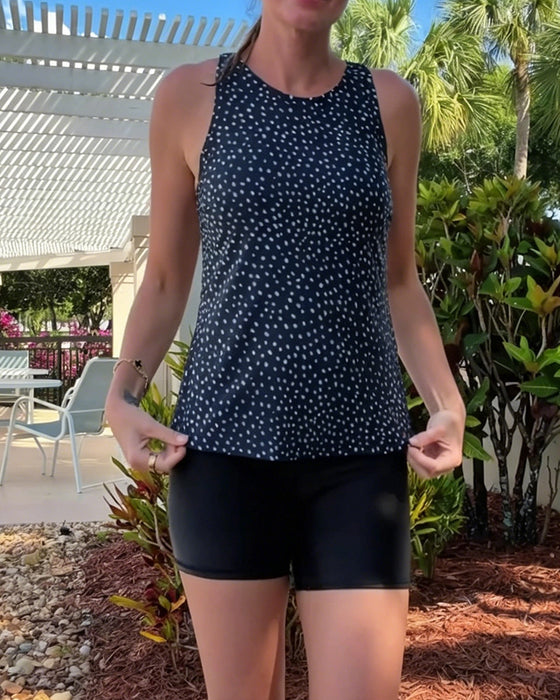 Round Neck Sleeveless Polka Dot Tankini