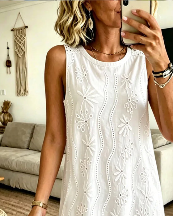 Crew Neck Sleeveless Casual Dress