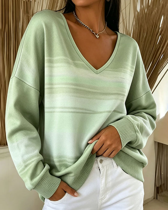V-Neck Long Sleeve Ombre Sweatshirts