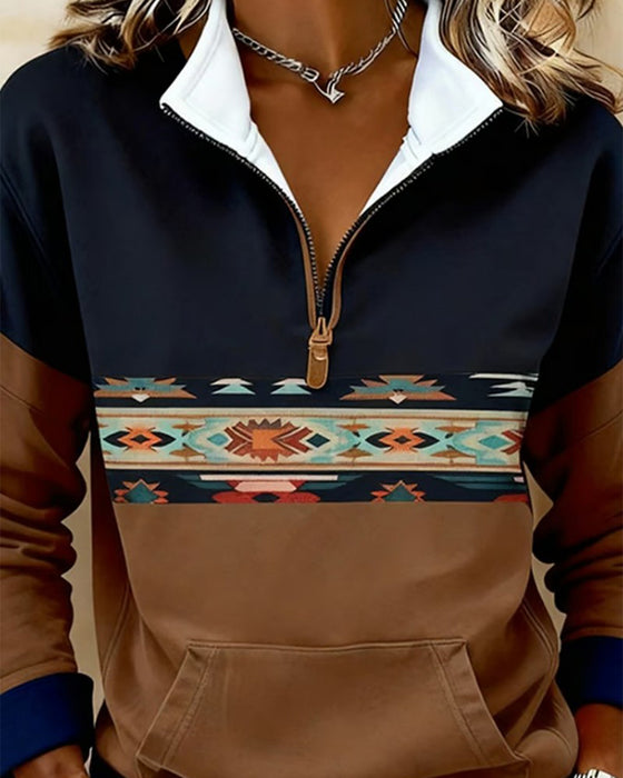 Stand-Up Collar Color-Blocked Sweatshirt