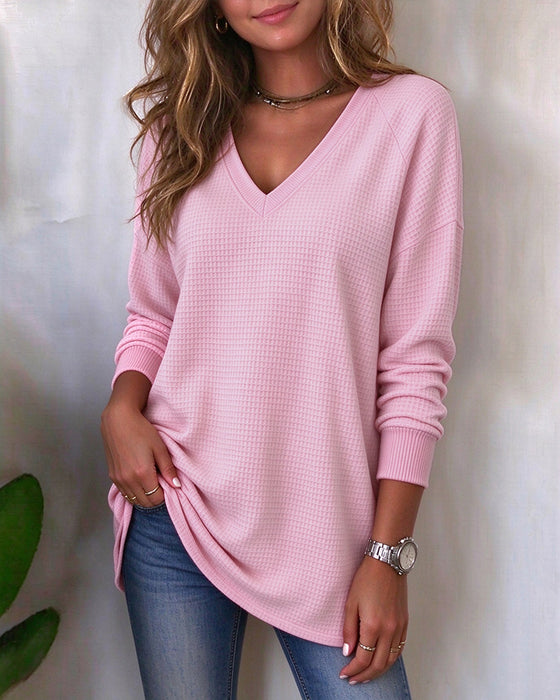 V-Neck Solid Slit Top