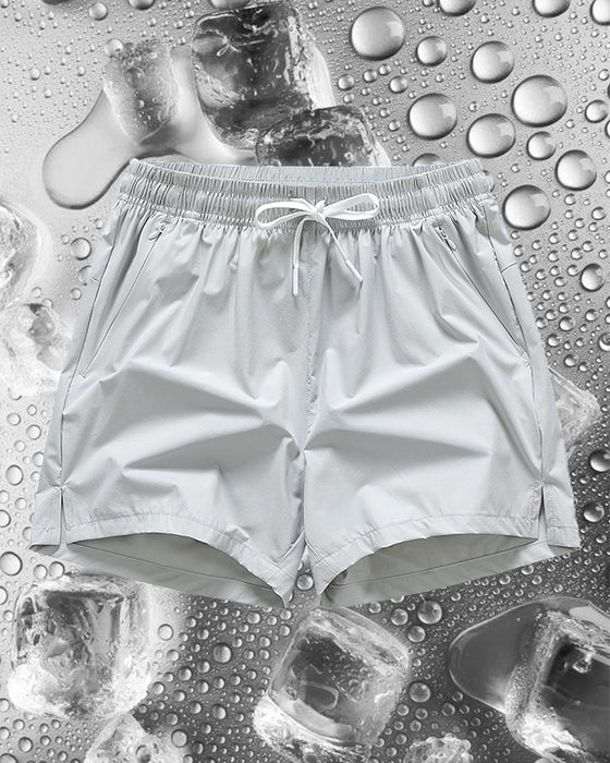 Men Elastic Waist Pocket Quick-Dry Ice Silk Sports Shorts