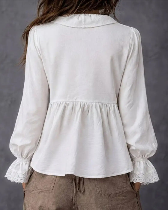 Zippered Ruffle-Sleeve Blouse